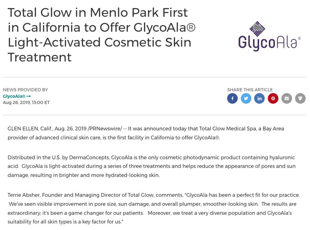 Total Glow in Menlo Park, Cosmetic Skin Treatment article