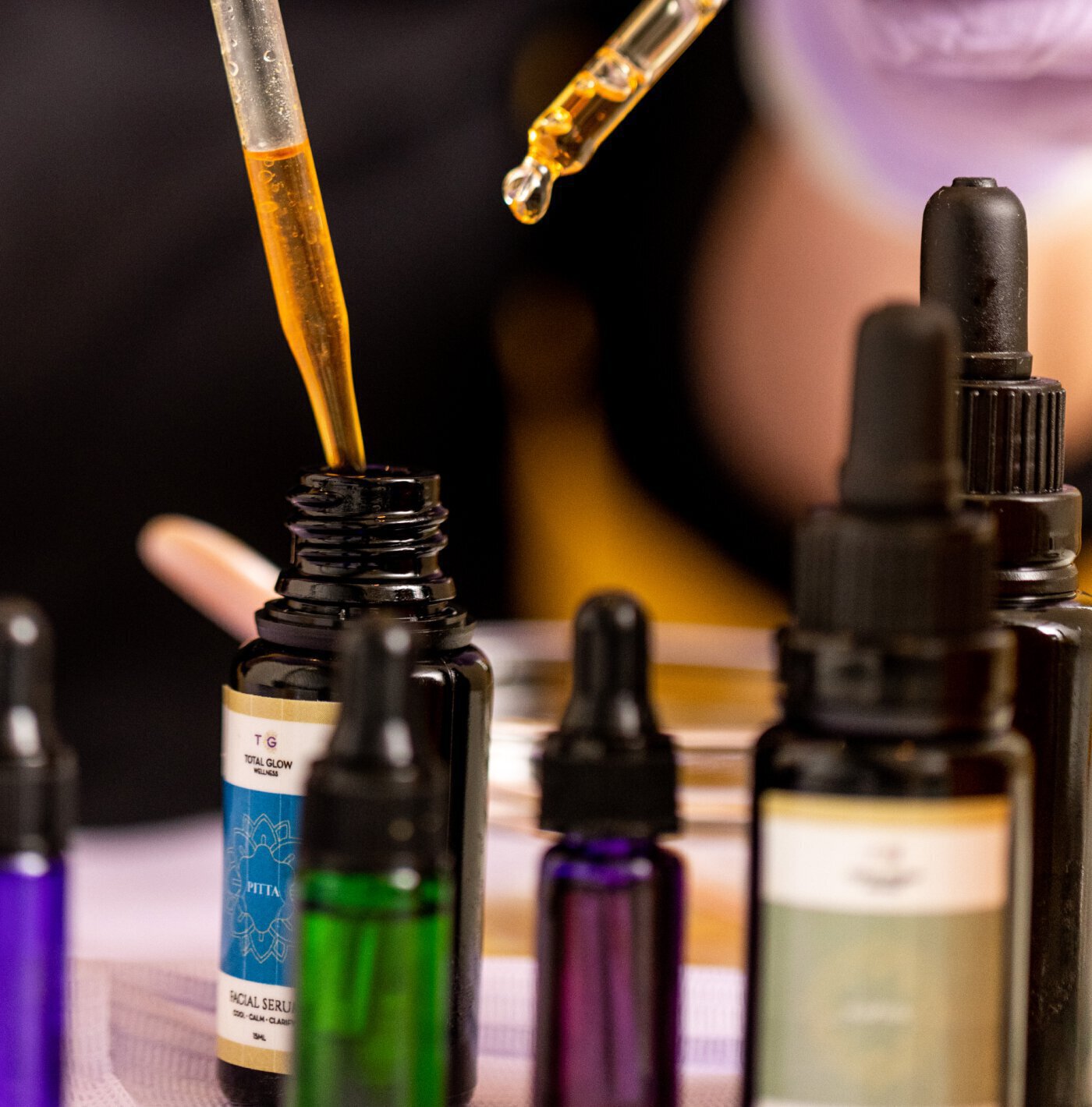 Advanced skincare liquids being prepared